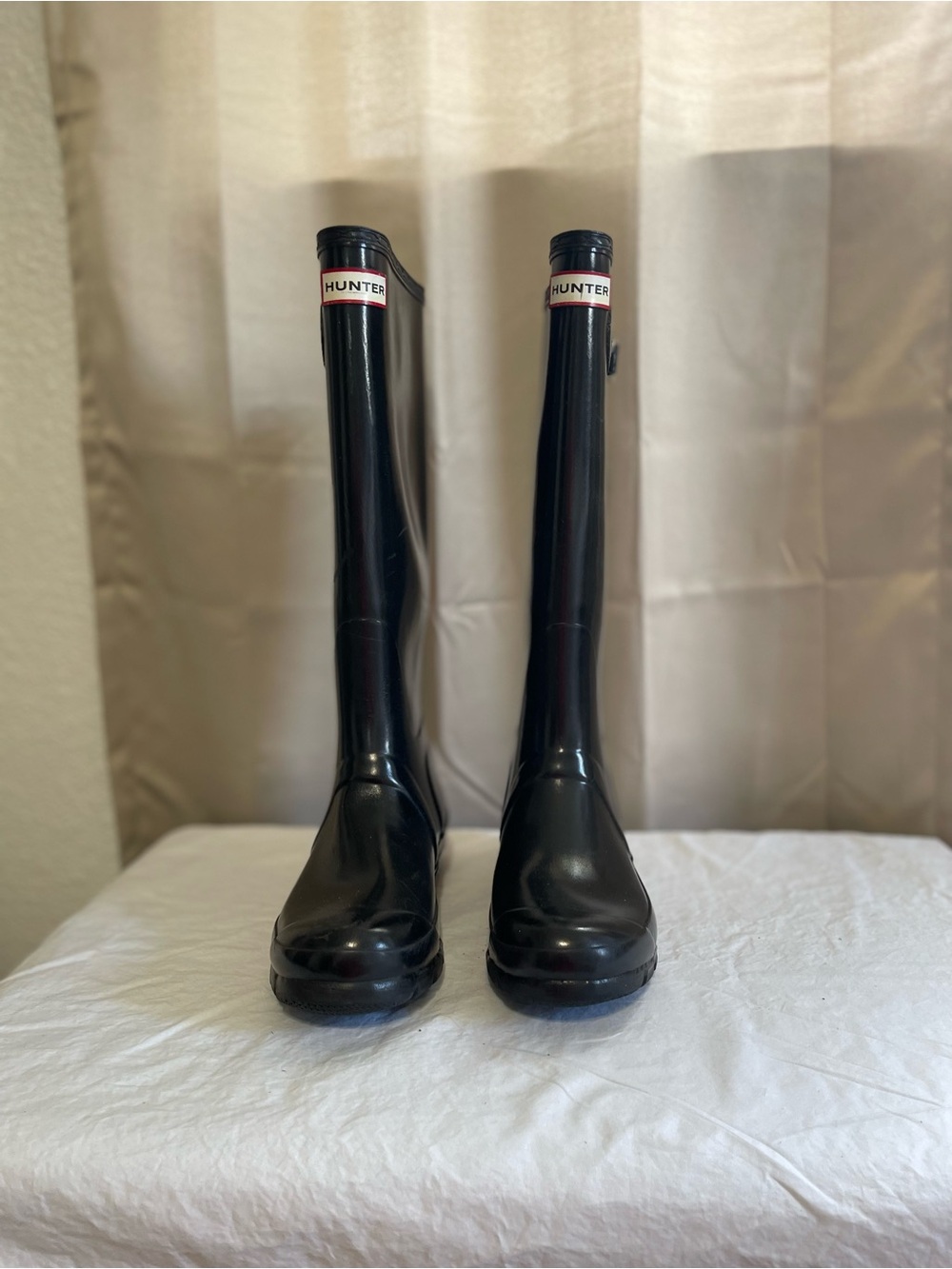 Hunter Wellington (Wellies) High Gloss Black Tall Rain Boots VGUC  size 7 /38